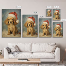 Load image into Gallery viewer, Cocker Spaniel Puppy In A Santa Hat, Framed Canvas Print, Christmas Decor, Holiday Decor, Seasonal Wall Decor, Farmhouse Christmas