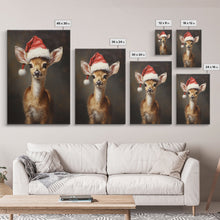 Cargar imagen en el visor de la galería, Cute Deer Wearing A Santa Hat, Christmas Decor, Woodland Animals, Christmas Wall Art, Winter Decor, Holiday Decor, Seasonal Decor