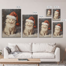 Cargar imagen en el visor de la galería, Christmas Cat In A Christmas Hat, Farmhouse Christmas, Farmhouse Decor, Framed Canvas Print, Seasonal Wall Art, Winter Decor, Christmas Art