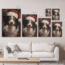 Carregar imagem no visualizador da galeria, Cute Border Collie In A Santa Hat, Framed Canvas Print, Christmas Decor, Holiday Decor, Seasonal Wall Decor, Farmhouse Christmas