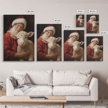 Carregar imagem no visualizador da galeria, Farmhouse Christmas Decor, Santa And A Little Sheep, Framed Canvas Print, Christmas Wall Art, Xmas Art, Christmas Art Print, Santa Decor
