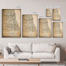 Load image into Gallery viewer, Distressed Chicago map print poster or framed canvas, Illinois road map print poster canvas, Chicago city map print poster canvas