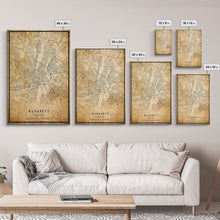 Carregar imagem no visualizador da galeria, Budapest Hungary map print poster or framed canvas, Budapest map print poster canvas, Budapest map print poster canvas, Vintage Travel Art