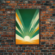 Load image into Gallery viewer, Emerald Green Sun Burst, Art Deco Style, Framed Canvas Print, Ready To Hang Framed Wall Art, Living Room Wall Hanging