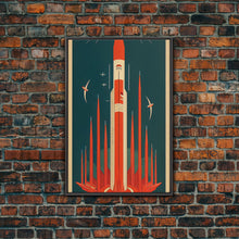Carregar imagem no visualizador da galeria, Art Deco Space Travel Poster Art, Framed Canvas Print, Ready To Hang Framed Wall Art, Living Room Wall Hanging