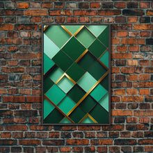 Load image into Gallery viewer, Emerald Green Geometric Abstract Art, Framed Canvas Print, Ready To Hang Framed Wall Art, Living Room Wall Hanging