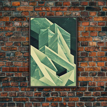 Load image into Gallery viewer, Cubism abstract geometric painting print, green marble shapes, framed canvas print