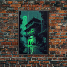 Load image into Gallery viewer, Cyberpunk Dystopian Emerald Green Town City Background Fine Art Print, Wall Decor, Wall Poster, Wall Art Print