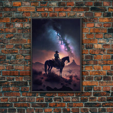 Load image into Gallery viewer, Cowboy contemplating the stars, framed canvas print