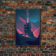 Carregar imagem no visualizador da galeria, Fire-Watch, Watch Tower art, vaporwave aesthetic wall art, framed canvas print