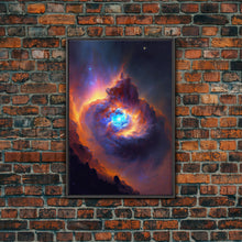 Cargar imagen en el visor de la galería, Colorful Nebula in Deep Space, Framed canvas print, retrowave watercolor space art