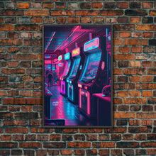 Cargar imagen en el visor de la galería, Game Room Decor, Framed Canvas Print, Synthwave Arcade, Boys Room, Gamer Gift, Gaming Wall Art, Video Game Posters, Teen Room