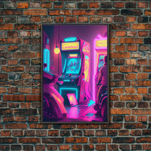 Cargar imagen en el visor de la galería, Game Room Decor, Framed Canvas Print, Synthwave Arcade, Boys Room, Gamer Gift, Gaming Wall Art, Video Game Posters, Teen Room