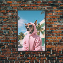 Cargar imagen en el visor de la galería, Chihuahua Wall Print, Dog Wall Art, Dog Sunglasses, Pink Hoodie, Funny Wall Art, Framed Wall Art, Framed Canvas, Wall Print, Wall Canvas