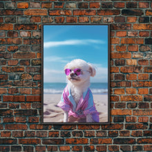 Load image into Gallery viewer, CShih Tzu In Beach Sunglasses Wall Print, Dog Décor, Dog Print, Dog Portrait, Framed Wall Art, Framed Canvas, Wall Print, Wall Canvas