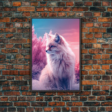 Load image into Gallery viewer, Arctic Fox Wall Print, Animal Art Print, Animal Portrait, Pink Art, Wildlife Art, Framed Wall Art, Framed Canvas, Wall Print, Wall Canvas