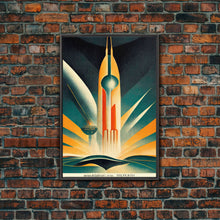 Carregar imagem no visualizador da galeria, Art Deco Style Spaceship, Space Exploration, Science Fiction / SciFi Canvas Print, Ready to Hang Wall Art