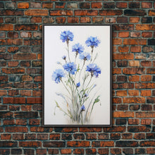 Load image into Gallery viewer, Blue Bachelor Buttons Art Print - Framed Giclee Oil Painting Print - Oil Painting Still Life Original - Large Flower Canvas Print or Poster