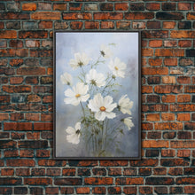 Load image into Gallery viewer, Cosmos Art Print - Framed Canvas Art - Oil Painting Poster Print - White Flowers Still Life - Small Flower Bouquet Oil Painting Wall Art