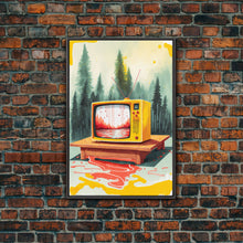 Carregar imagem no visualizador da galeria, Abstract Surreal Landscape Art, Framed Canvas Print, Retro TV in a Forest, Weird / Strange Home Decor