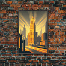 Load image into Gallery viewer, Art Deco Architecture, Framed Canvas Print, 1930s Style Art Deco City Skyline