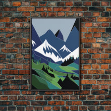 Carregar imagem no visualizador da galeria, Abstract Pacific Northwest Art, Minimalist Boho Style Forest and Mountain Landscape, Framed Canvas Art, Abstract Art, Green Mountains