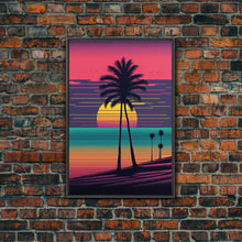 Carregar imagem no visualizador da galeria, Framed Canvas Print | Art Deco Sunset, Beaches, Pop Art, Palm trees, Retro Style, Island Vibe | Vibrant and Colorful | Retro Style