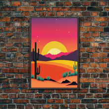 Carregar imagem no visualizador da galeria, Framed Canvas Art | Sunset Desert Landscape | Pop Art Style | UV-Resistant Coating | Hand-Stretched | 1.5" Thick Wooden Frame