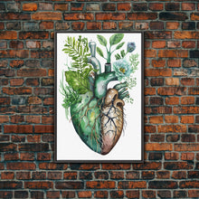 Carregar imagem no visualizador da galeria, Florapunk Heart, Anatomical Heart Painting Canvas Print, Watercolor Heart, Human Heart, Pond Heart, Marsh Painting, Waterlily, Lily pads