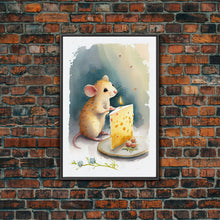 Load image into Gallery viewer, Cute mouse birthday party Watercolor Print, Mouse Art Painting, Framed Canvas Print, Cute mouse cartoon