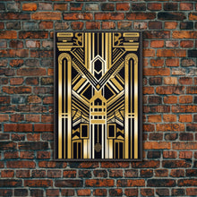 Load image into Gallery viewer, Art Deco Pattern Wall art, Framed Canvas Print, Art Deco, Gold art, Geometric art, Wall decor, Midcentury Modern, Lines art, Wall decor
