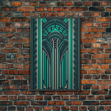 Load image into Gallery viewer, Art Deco Pattern Wall art, Framed Canvas Print, Art Deco, Green colors art, Patterns art, Office wall art, Wonderful art, Stained glass art