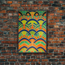 Load image into Gallery viewer, Art Deco Pattern Wall art, Framed Canvas Print, Art Deco, Wall art, Patterns art, Green colors art, Living room art, Colorful painting