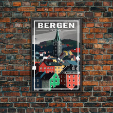 Load image into Gallery viewer, Bergen Wall Poster, NorwayPoster, Europe Wall Art, Norway Art Print, Travel Wall Print, Travel Poster, Travel Wall Art, Canvas Wall Print