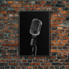 Carregar imagem no visualizador da galeria, Silver Retro Microphone Wall Art, Mic Wall Art, Music Room Wall Art, Minimalist Print, Wall Decor, Canvas Print, Wall Art, Framed Canvas