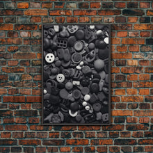 Cargar imagen en el visor de la galería, Collection Of Buttons Wall Art, Sewing Room Wall Decor, Black And White, Minimalist Print, Wall Decor, Canvas Print, Wall Art, Framed Canvas