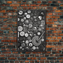 Load image into Gallery viewer, Buttons Wall Decor, Sewing Room, Craft Room, Black And White, Minimalist Print, Wall Decor, Canvas Print, Wall Art, Framed Canvas