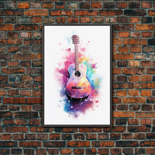 Carregar imagem no visualizador da galeria, Acoustic Guitar Graffiti Art, Framed Canvas Print, Guitar Poster, Guitar Wall Art, Guitar Light, Gifts For Him, Watercolor Art, Music Art