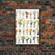 Load image into Gallery viewer, Cute Kawaii Floral Print, Flowers In Vases, Framed Wall Art, Canvas Print, Botanical Wall Decor, Dried Flower Large Art, Abstract Flower Art
