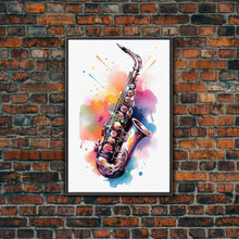 Load image into Gallery viewer, Alto Clarinet Wall Art, Musician Gift, Framed Canvas Print, Clarinet Print, Musical Instrument Art, Gift For Musician, Graffiti Music Art
