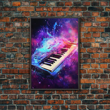 Cargar imagen en el visor de la galería, Cosmic Keyboard, Galaxy Music Art Framed Canvas Print, Electric Keyboard, Instrument Art, Studio Wall Decor