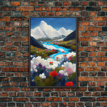 Load image into Gallery viewer, Colorful fields of flowers in the Swiss alps, framed canvas art, canvas print, beautiful wall decor