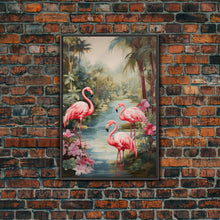 Carregar imagem no visualizador da galeria, Flamingo Art Print, Tropical Wall Art, Palm Trees, Canvas Print, Wall Art, Vertical Print, Modern House Art, Gift For Boss, Bedroom Prints