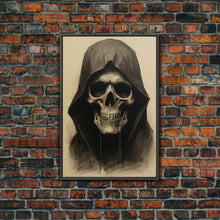 Cargar imagen en el visor de la galería, Cool Halloween Decor, Portrait Of The Grim Reaper, Spooky Halloween Art, Framed Canvas Print, Halloween Canvas Art