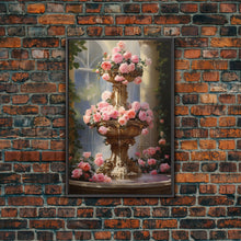 Carregar imagem no visualizador da galeria, Fountain Wall Print, Pink Roses Wall Art, Flower Art Print, Canvas Print, Wall Art, Vertical Print, Botanical Art, Country Home Decor