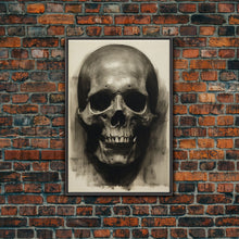Cargar imagen en el visor de la galería, Charcoal Drawing, Gothic Art Print, Human Skull Decor, Canvas Print, Wall Art, Vertical Art, Entryway Prints, Wall Hanging, Birthday Gift