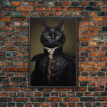 Carregar imagem no visualizador da galeria, Admiral Meow Reporting For Duty, Victorian Cat Portrait Art, Framed Canvas Print, Gothic Dark Academia Wall Art