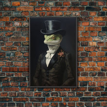 Load image into Gallery viewer, Dark Academia Victorian Gothic Gecko Art, Framed Canvas Print or Canvas, Halloween Art, Spooky Decor, Halloween Decoration, Witch Familiar