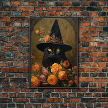 Carregar imagem no visualizador da galeria, Cute Witch's Familiar Cat Halloween Art, Cat Witch, Cat Painting, Cute Cat Print, Halloween Decor, Black Cat Print, Framed Canvas / Canvas