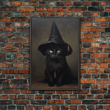 Carregar imagem no visualizador da galeria, Cute Witch's Familiar Cat Halloween Art, Cat Witch, Cat Painting, Cute Cat Print, Halloween Decor, Black Cat Print, Framed Canvas / Canvas